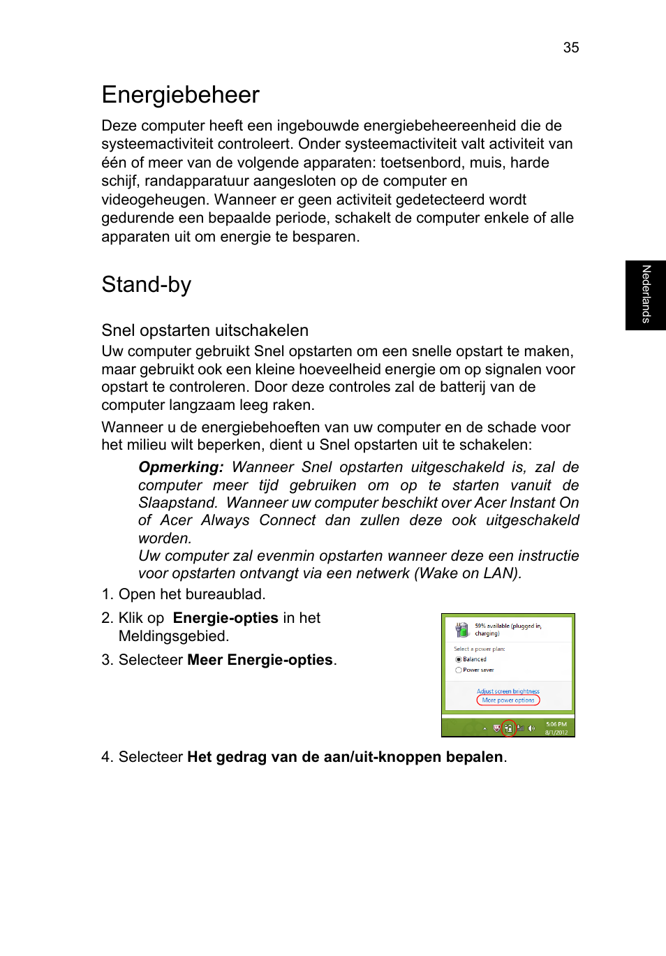 Energiebeheer, Stand-by, Energiebeheer 35 | Acer TravelMate P653-V User Manual | Page 615 / 2742