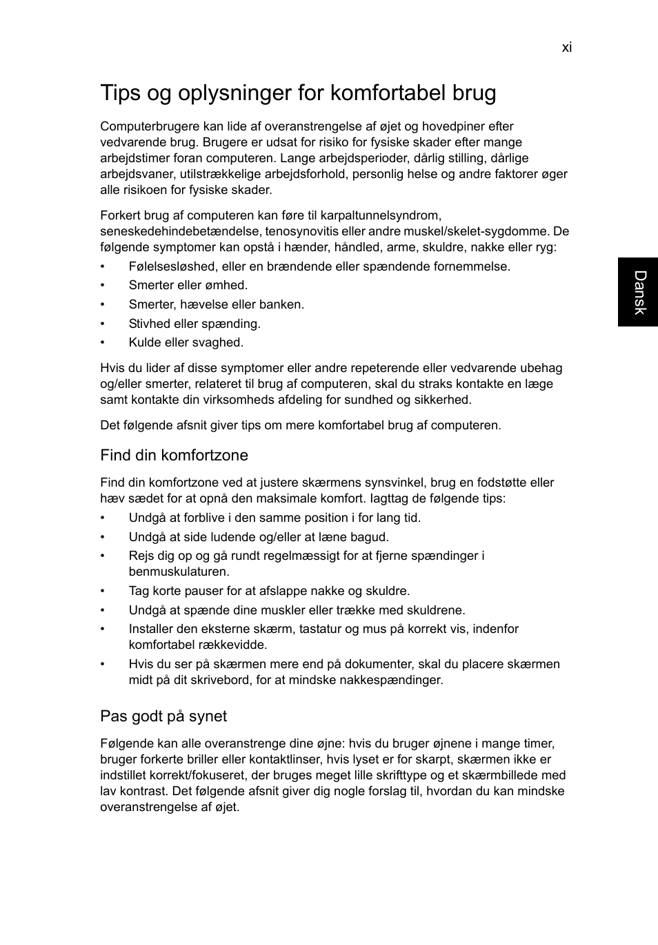 Tips og oplysninger for komfortabel brug | Acer TravelMate P653-V User Manual | Page 753 / 2742
