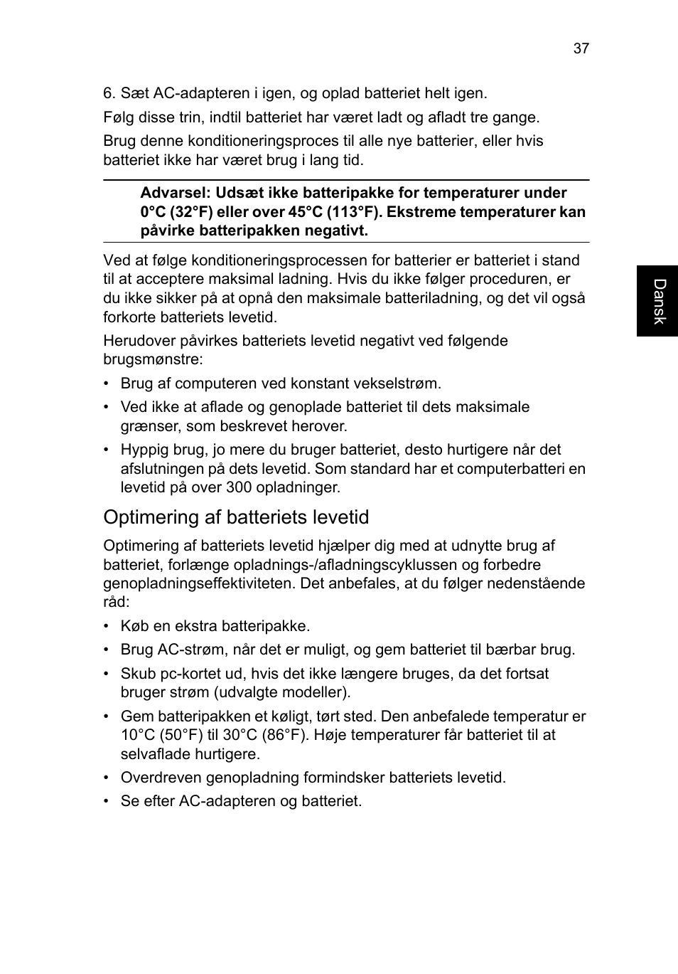 Optimering af batteriets levetid | Acer TravelMate P653-V User Manual | Page 799 / 2742