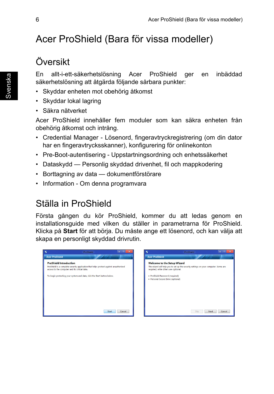 Acer proshield (bara för vissa modeller), Översikt, Ställa in proshield | Acer TravelMate P653-V User Manual | Page 858 / 2742