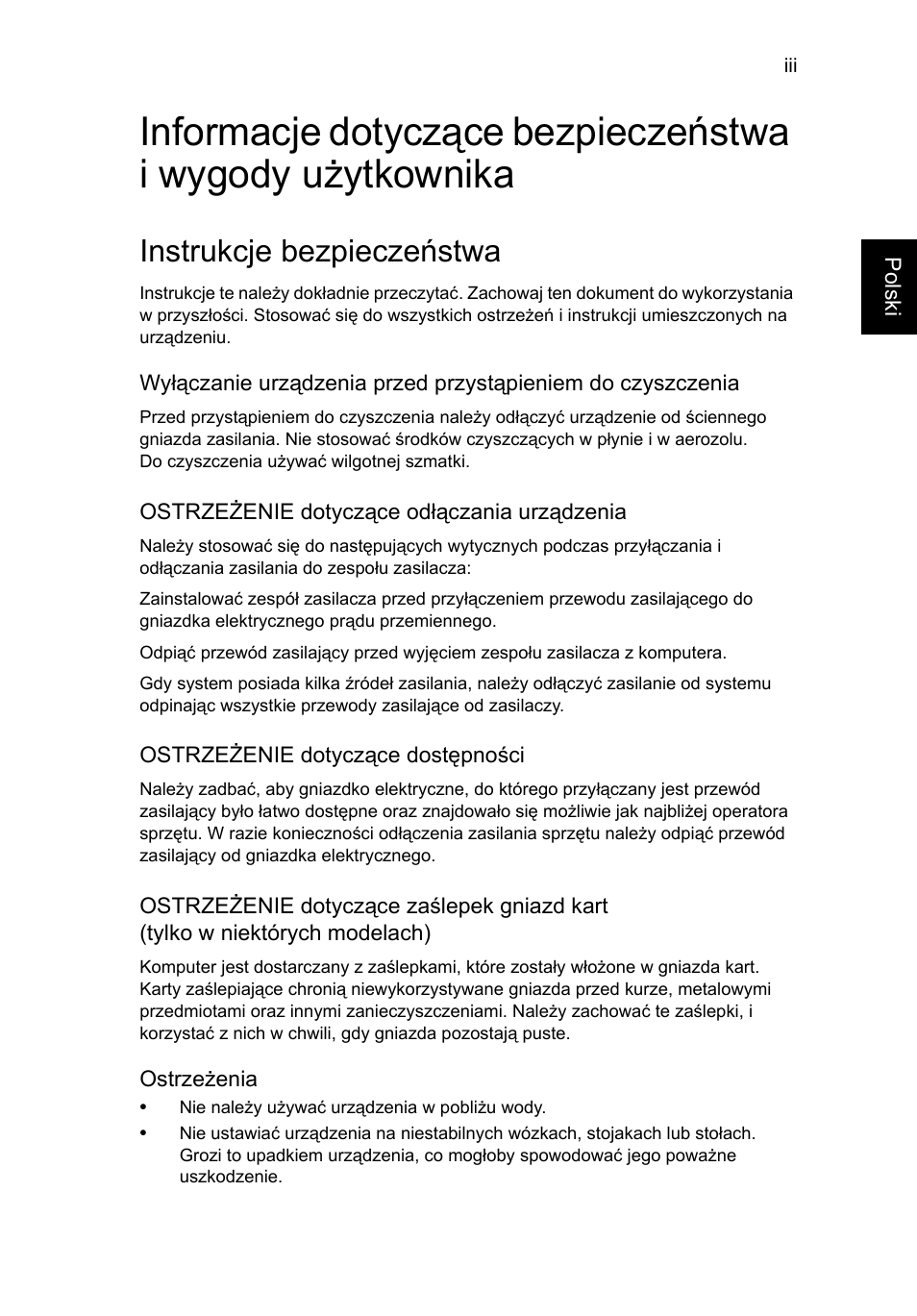 Instrukcje bezpieczeństwa | Acer Aspire V5-571G User Manual | Page 1013 / 2484