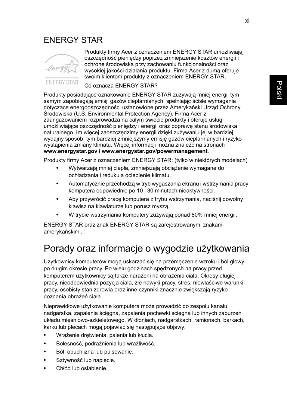 Porady oraz informacje o wygodzie użytkowania, Energy star | Acer Aspire V5-571G User Manual | Page 1021 / 2484