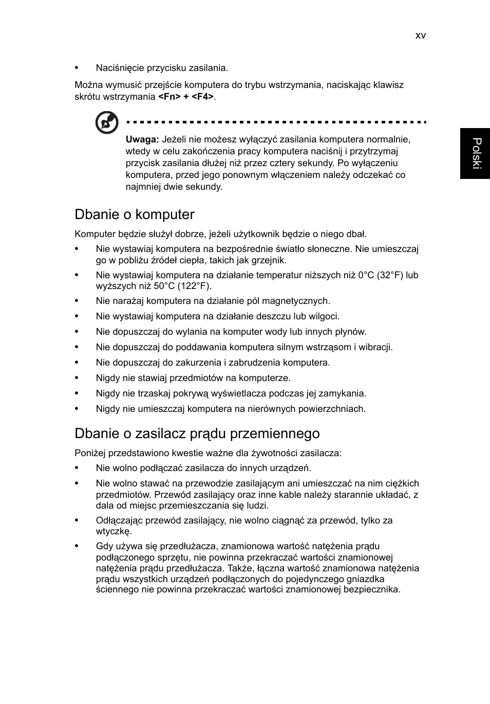 Dbanie o komputer, Dbanie o zasilacz prądu przemiennego | Acer Aspire V5-571G User Manual | Page 1025 / 2484