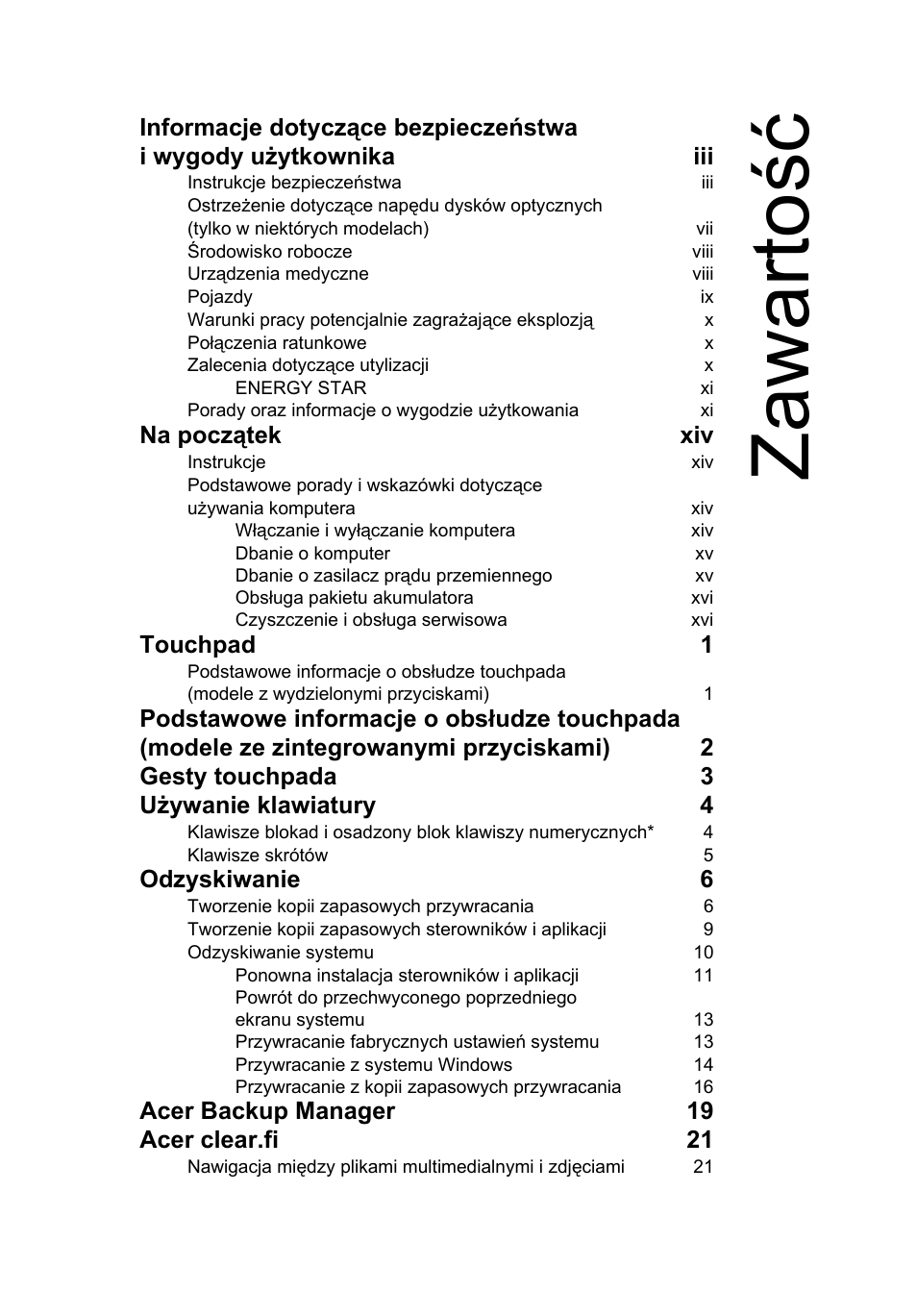 Zawartość, Zawarto ść | Acer Aspire V5-571G User Manual | Page 1027 / 2484