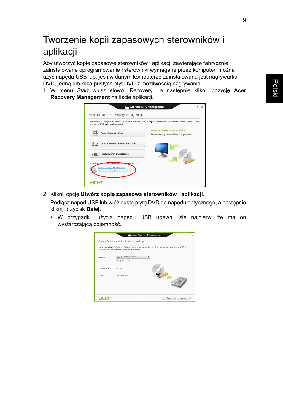 Tworzenie kopii zapasowych sterowników i aplikacji | Acer Aspire V5-571G User Manual | Page 1039 / 2484