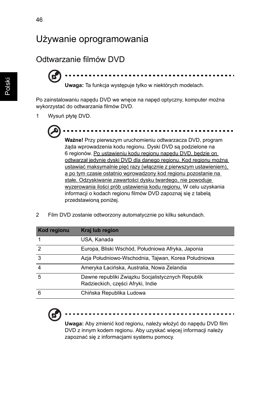 Używanie oprogramowania, Odtwarzanie filmów dvd | Acer Aspire V5-571G User Manual | Page 1076 / 2484