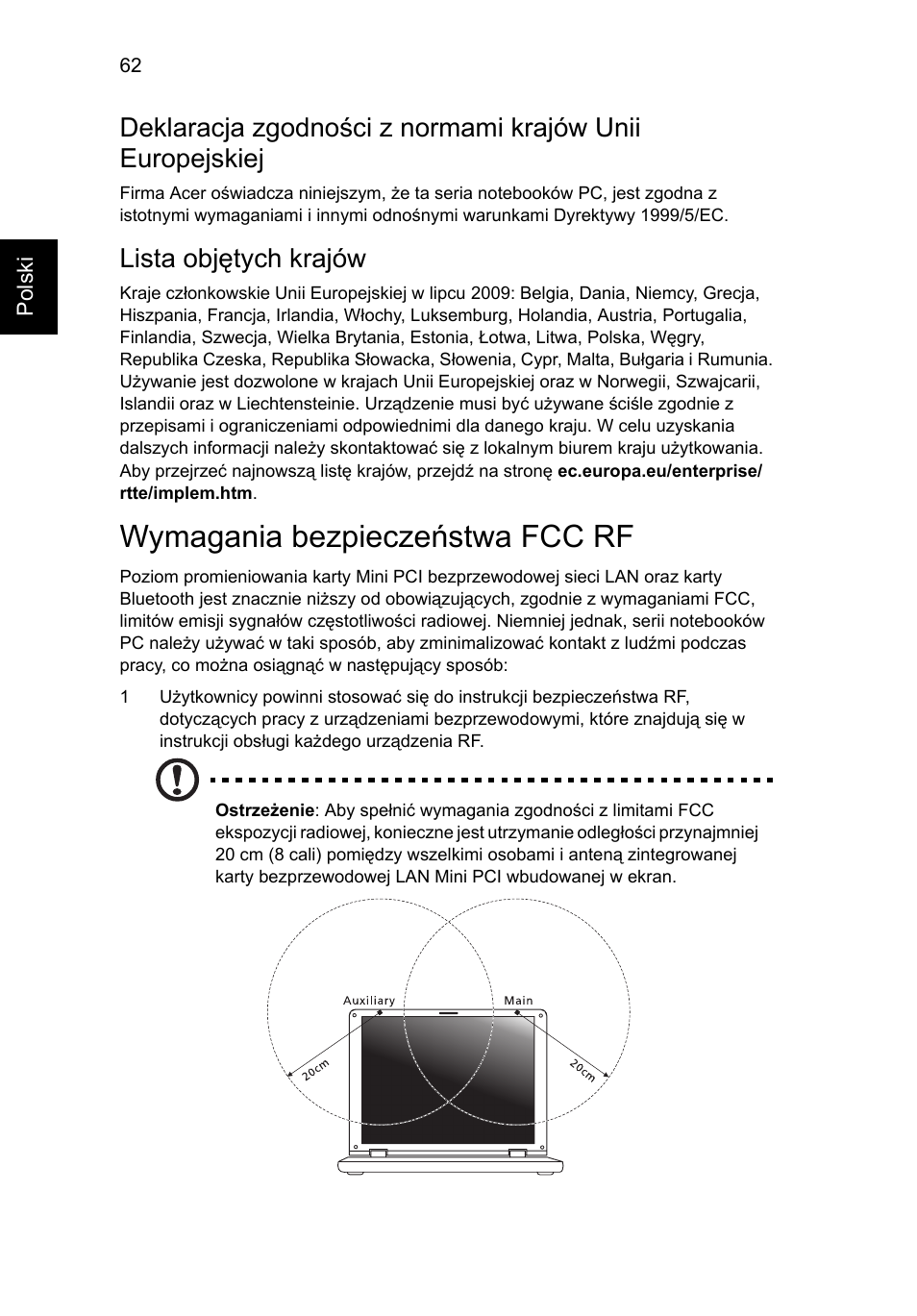 Wymagania bezpieczeństwa fcc rf, Lista objętych krajów | Acer Aspire V5-571G User Manual | Page 1092 / 2484