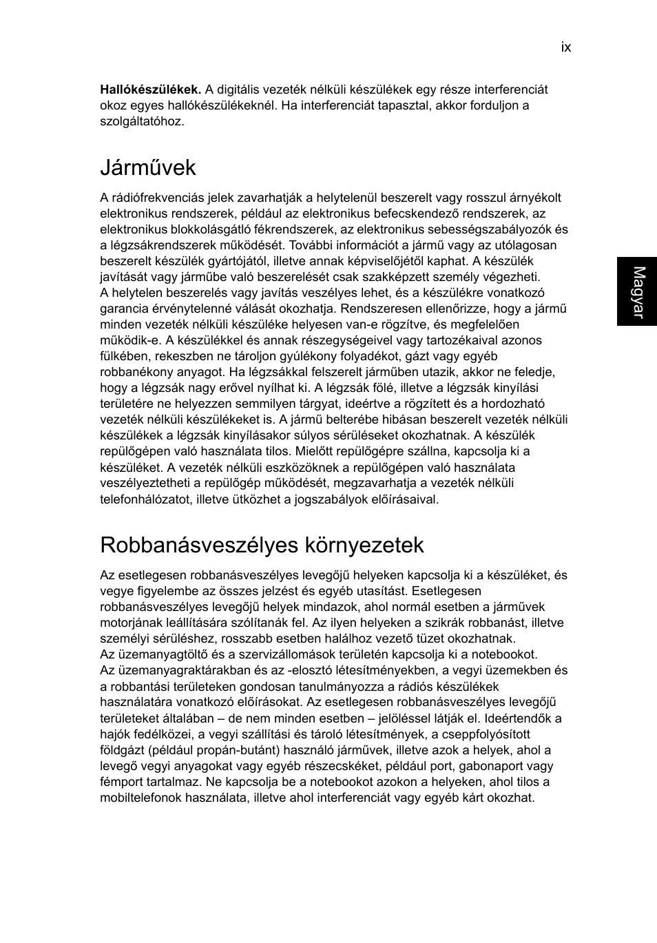 Járművek, Robbanásveszélyes környezetek | Acer Aspire V5-571G User Manual | Page 1103 / 2484