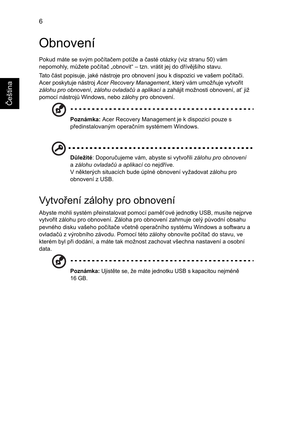 Obnovení, Vytvoření zálohy pro obnovení | Acer Aspire V5-571G User Manual | Page 1204 / 2484