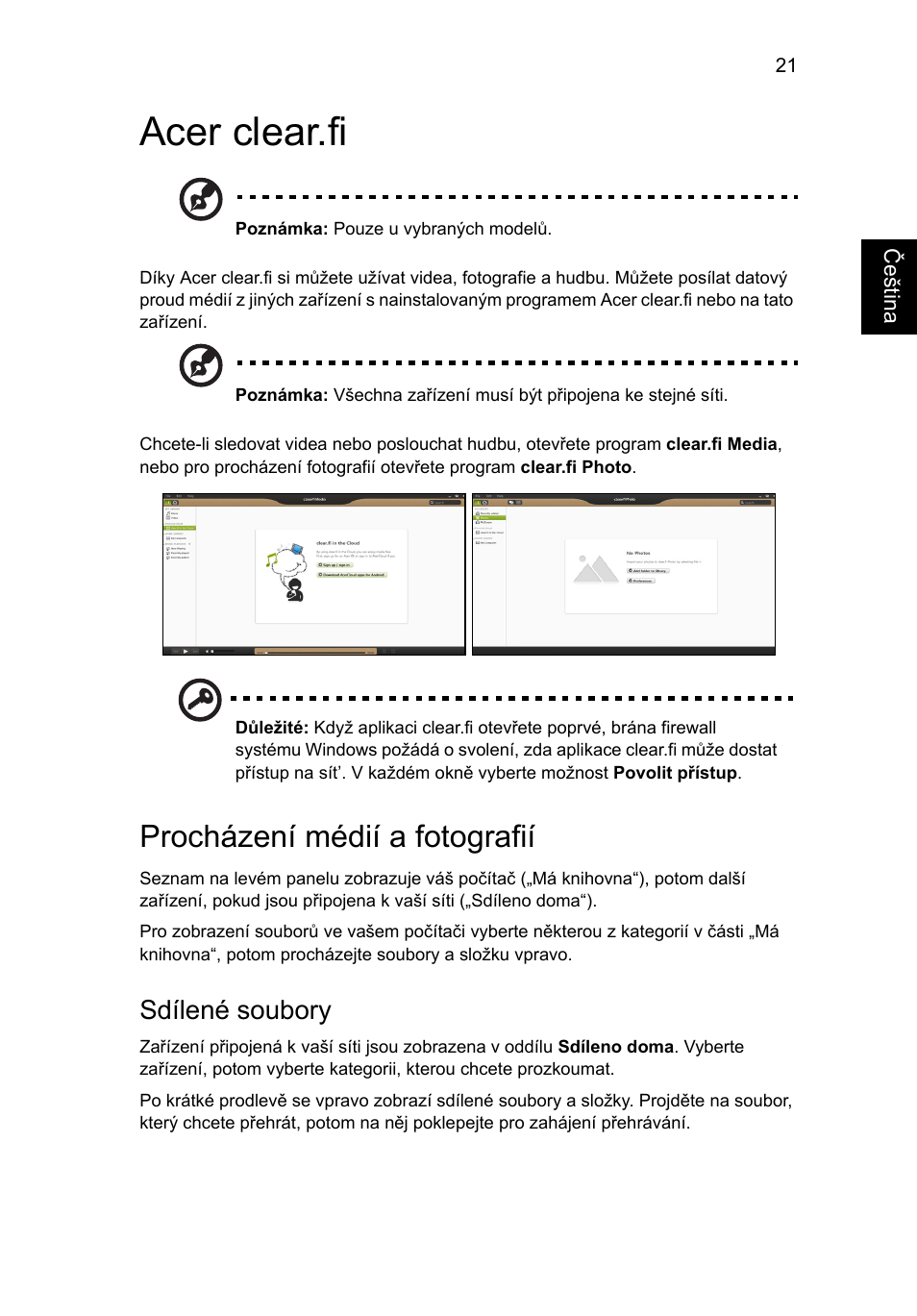 Acer clear.fi, Procházení médií a fotografií, Sdílené soubory | Acer Aspire V5-571G User Manual | Page 1219 / 2484