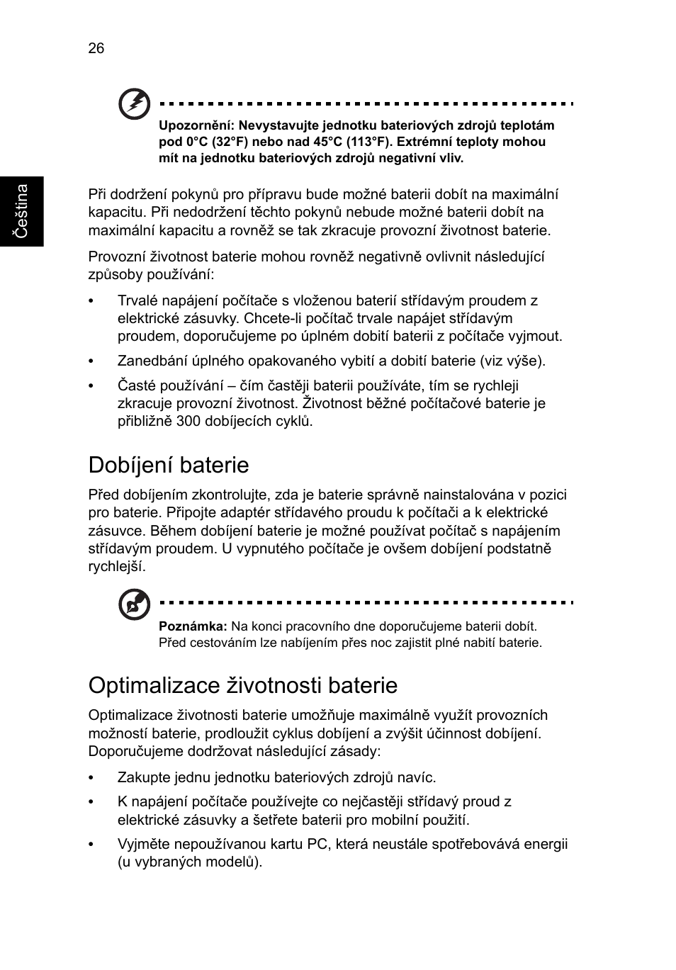 Dobíjení baterie, Optimalizace životnosti baterie | Acer Aspire V5-571G User Manual | Page 1224 / 2484