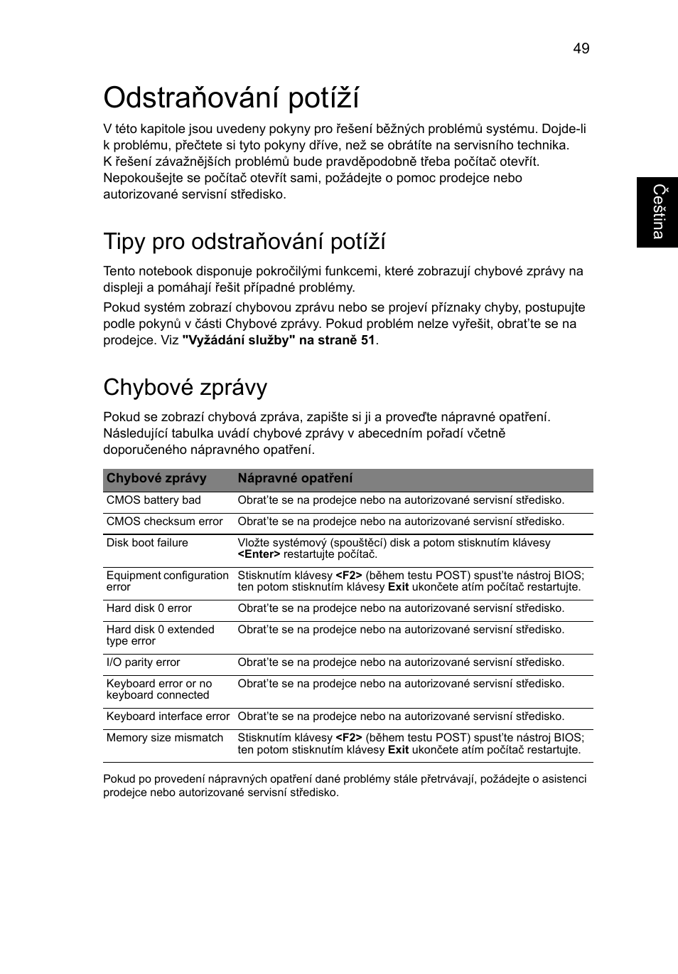 Odstraňování potíží, Tipy pro odstraňování potíží, Chybové zprávy | Eng lish č ešt ina | Acer Aspire V5-571G User Manual | Page 1247 / 2484