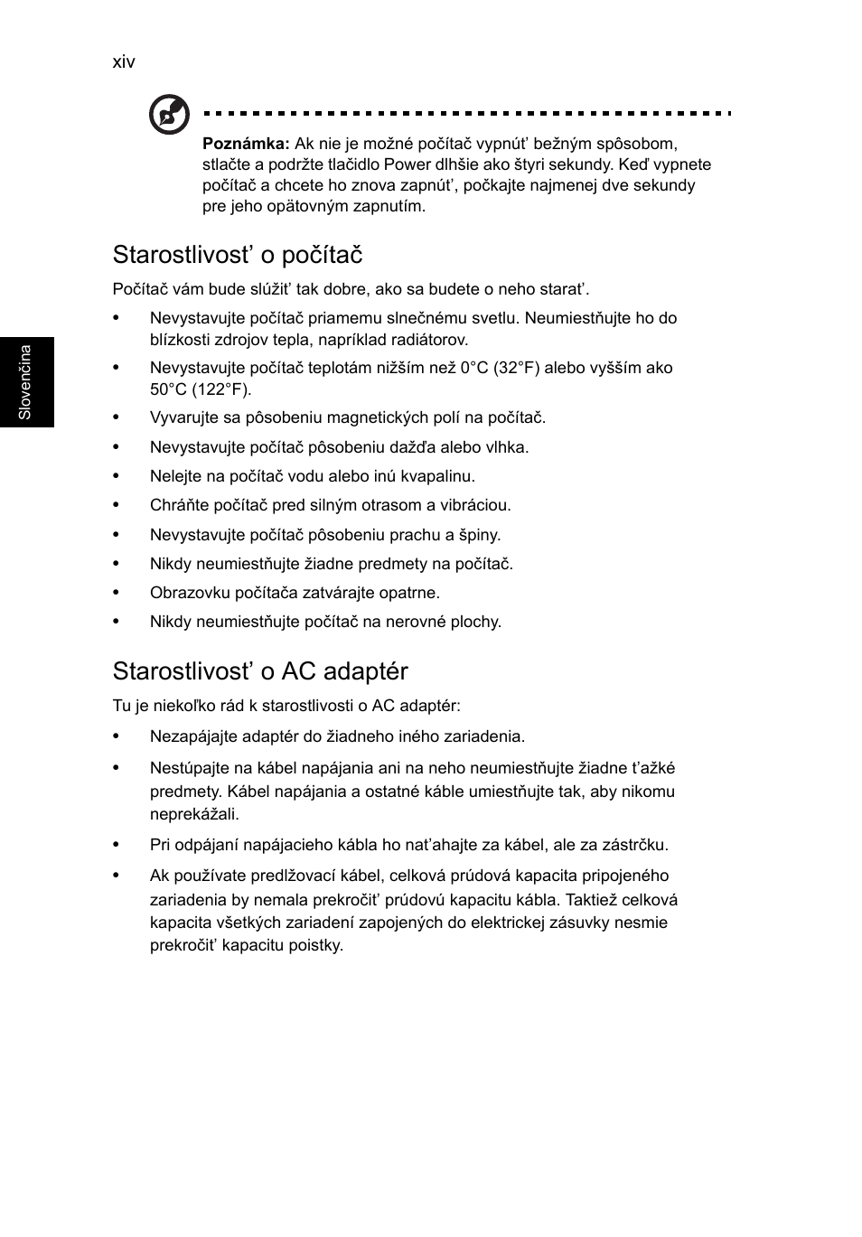 Starostlivost’ o počítač, Starostlivost’ o ac adaptér | Acer Aspire V5-571G User Manual | Page 1272 / 2484