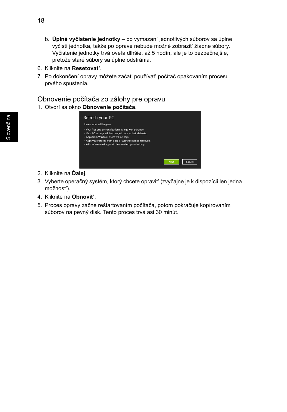 Obnovenie počítača zo zálohy pre opravu | Acer Aspire V5-571G User Manual | Page 1296 / 2484