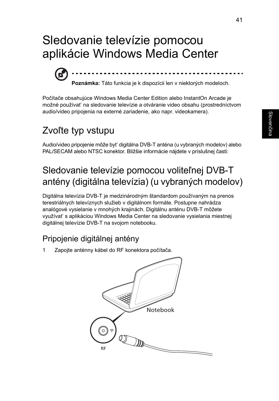 Zvoľte typ vstupu, Pripojenie digitálnej antény | Acer Aspire V5-571G User Manual | Page 1319 / 2484