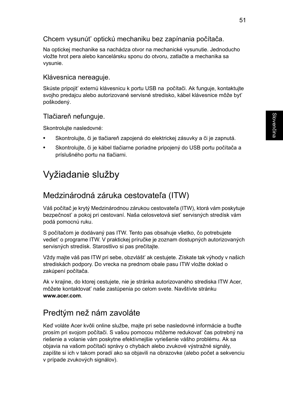 Vyžiadanie služby, Medzinárodná záruka cestovateľa (itw), Predtým než nám zavoláte | Acer Aspire V5-571G User Manual | Page 1329 / 2484