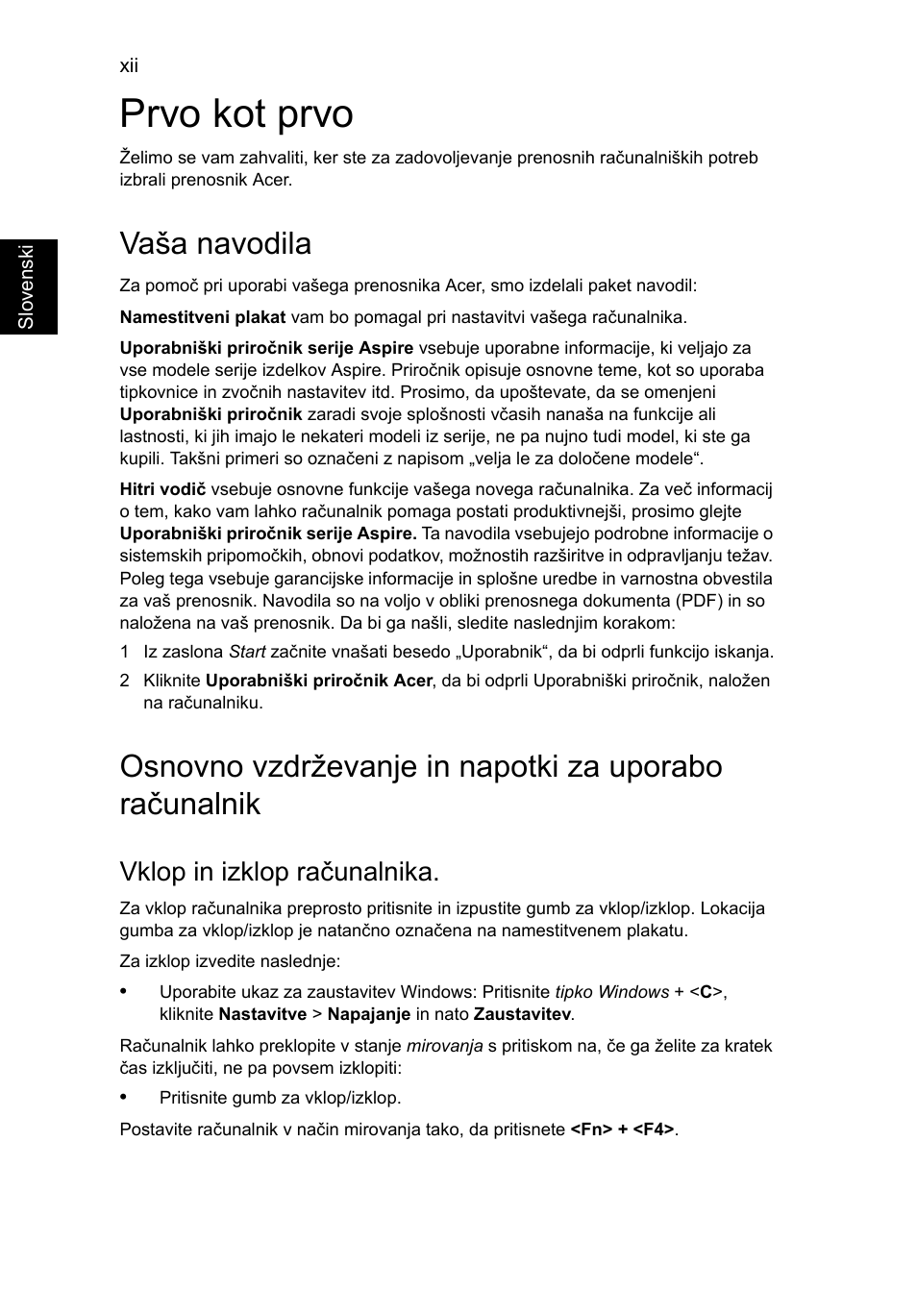 Prvo kot prvo, Vaša navodila, Vklop in izklop računalnika | Acer Aspire V5-571G User Manual | Page 1352 / 2484