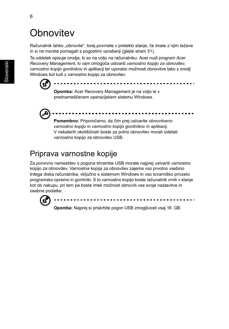 Obnovitev, Priprava varnostne kopije | Acer Aspire V5-571G User Manual | Page 1364 / 2484