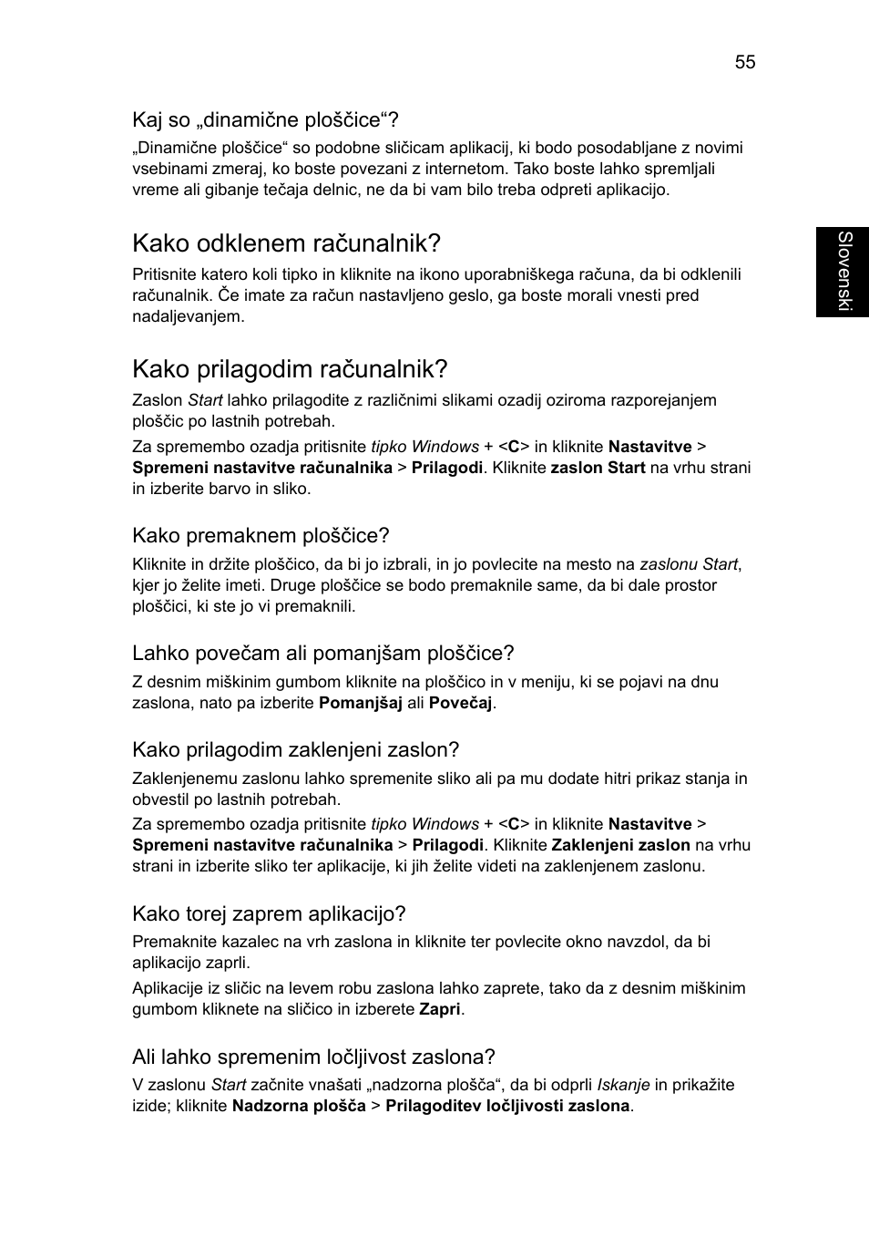 Kako odklenem računalnik, Kako prilagodim računalnik | Acer Aspire V5-571G User Manual | Page 1413 / 2484