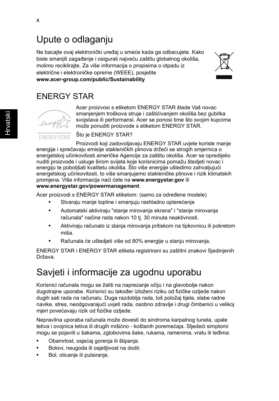 Upute o odlaganju, Savjeti i informacije za ugodnu uporabu, Energy star | Acer Aspire V5-571G User Manual | Page 1432 / 2484