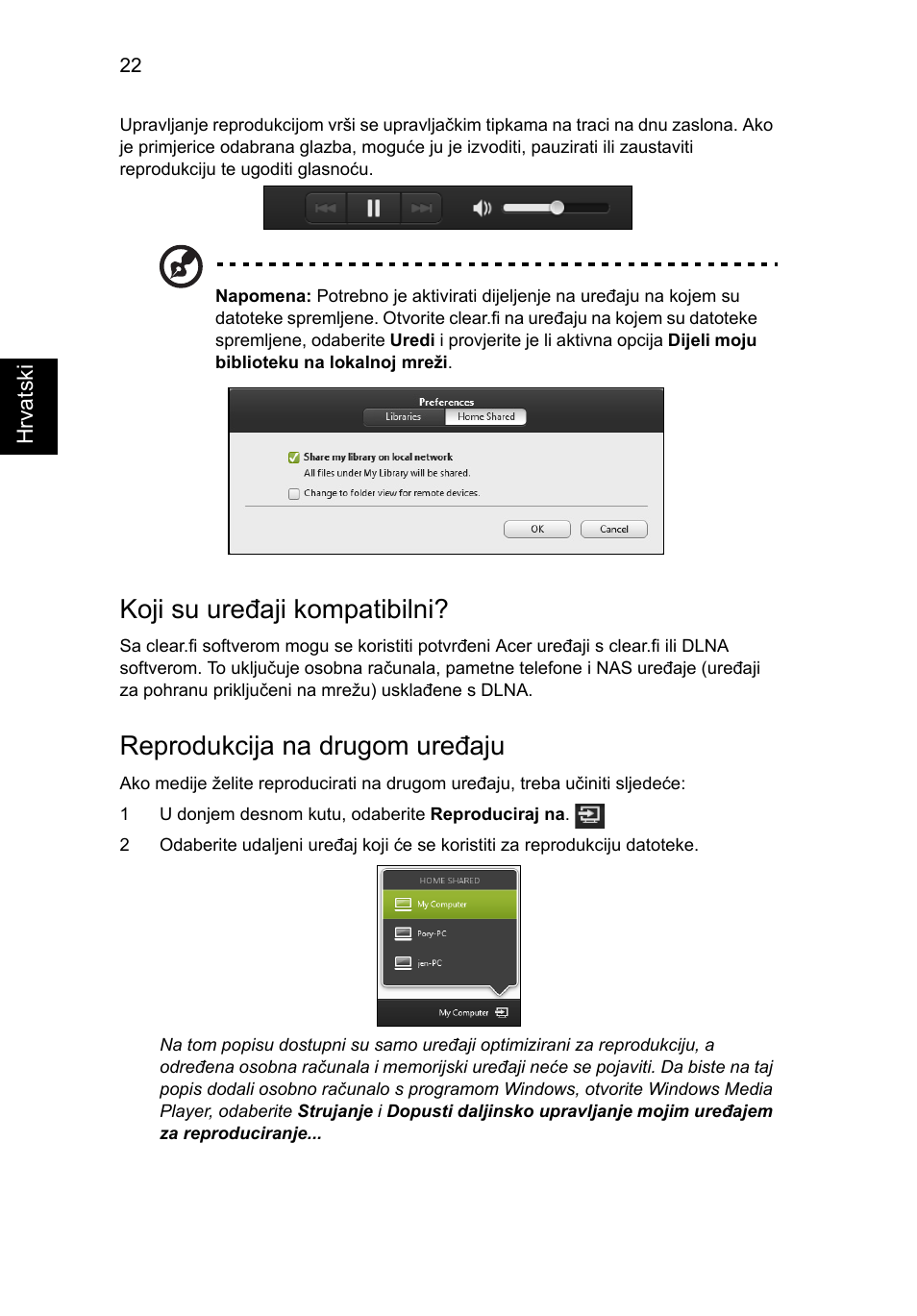 Koji su uređaji kompatibilni, Reprodukcija na drugom uređaju | Acer Aspire V5-571G User Manual | Page 1464 / 2484