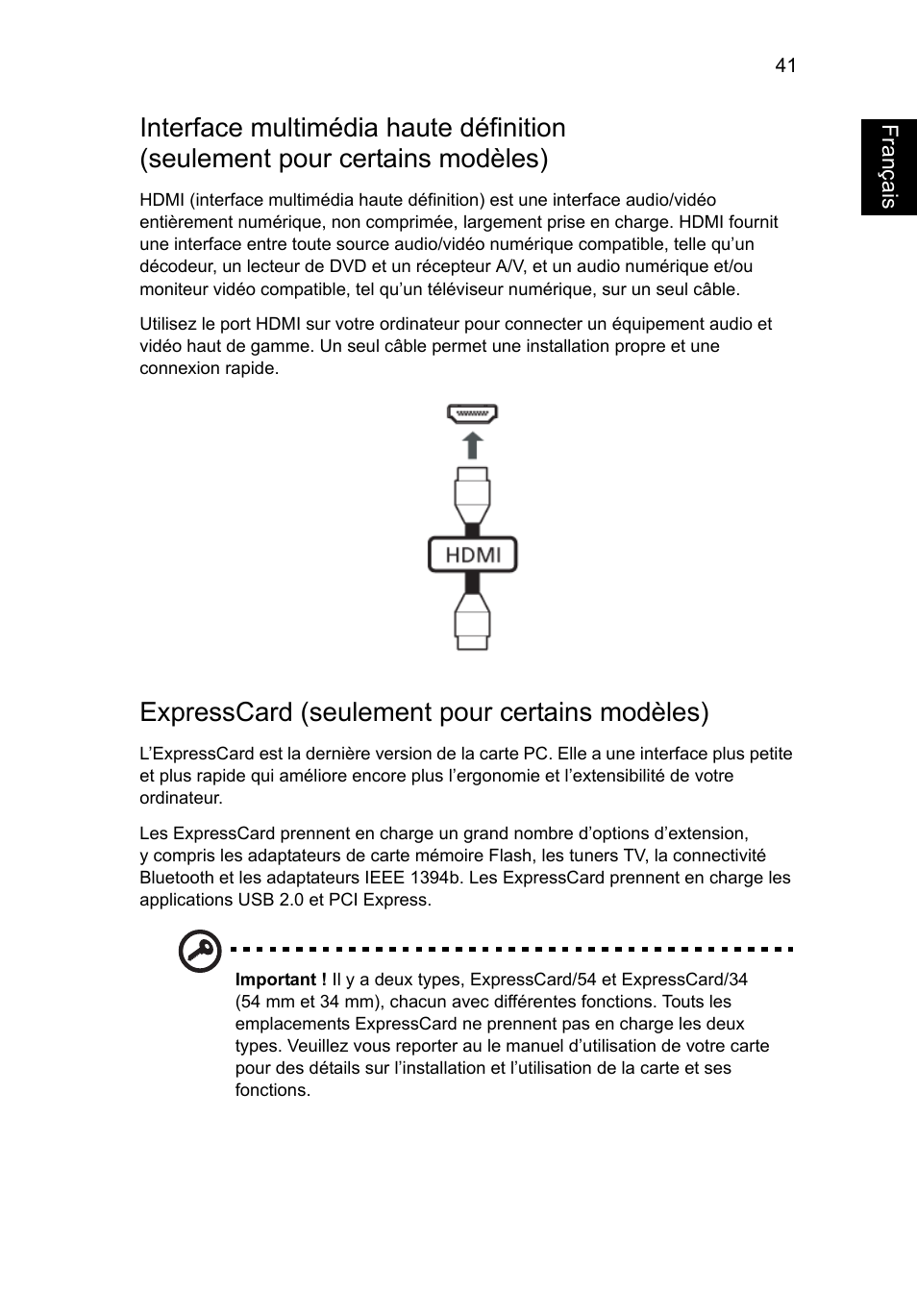 Expresscard (seulement pour certains modèles), Français | Acer Aspire V5-571G User Manual | Page 149 / 2484