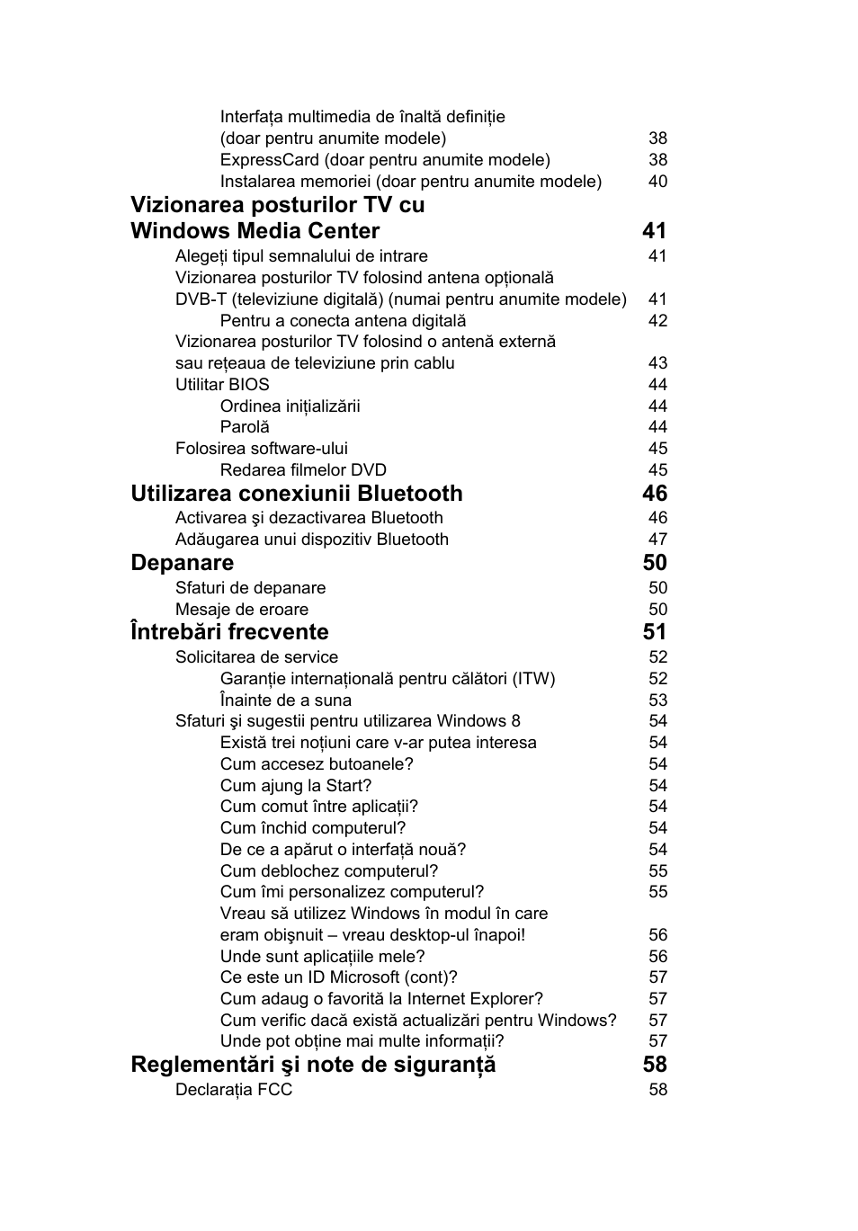 Utilizarea conexiunii bluetooth 46, Depanare 50, Întrebări frecvente 51 | Acer Aspire V5-571G User Manual | Page 1525 / 2484
