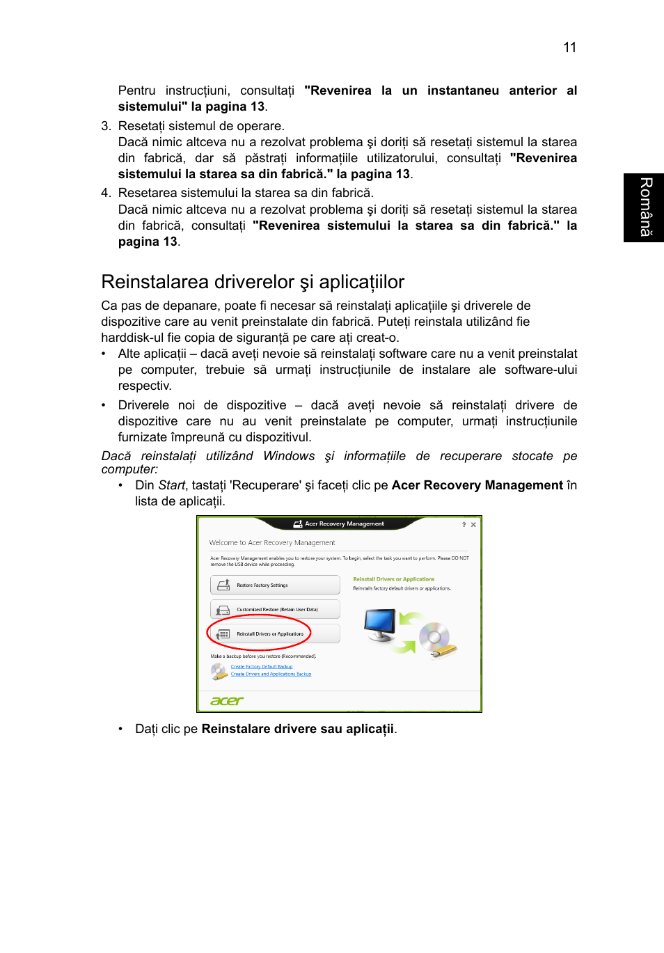 Reinstalarea driverelor şi aplicaţiilor | Acer Aspire V5-571G User Manual | Page 1537 / 2484