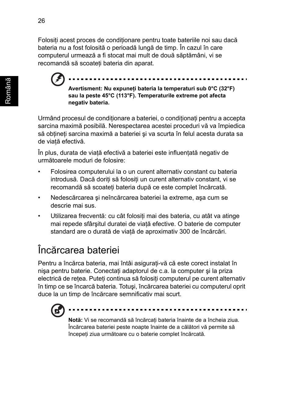Încărcarea bateriei | Acer Aspire V5-571G User Manual | Page 1552 / 2484