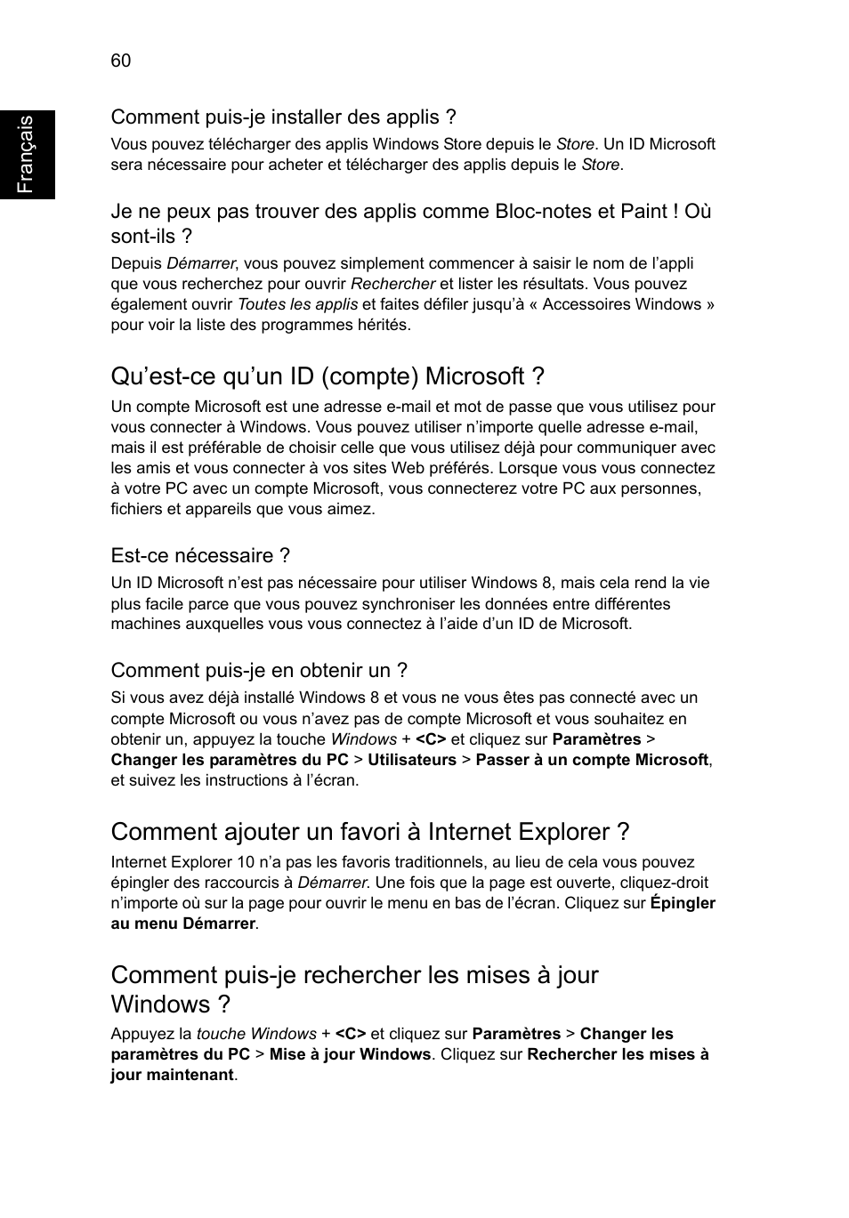 Qu’est-ce qu’un id (compte) microsoft, Comment ajouter un favori à internet explorer | Acer Aspire V5-571G User Manual | Page 168 / 2484