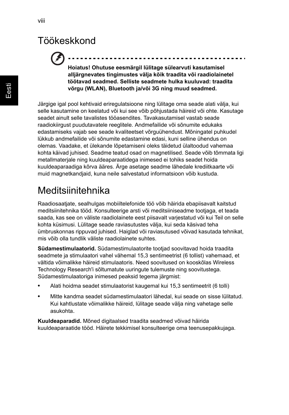 Töökeskkond, Meditsiinitehnika | Acer Aspire V5-571G User Manual | Page 1682 / 2484