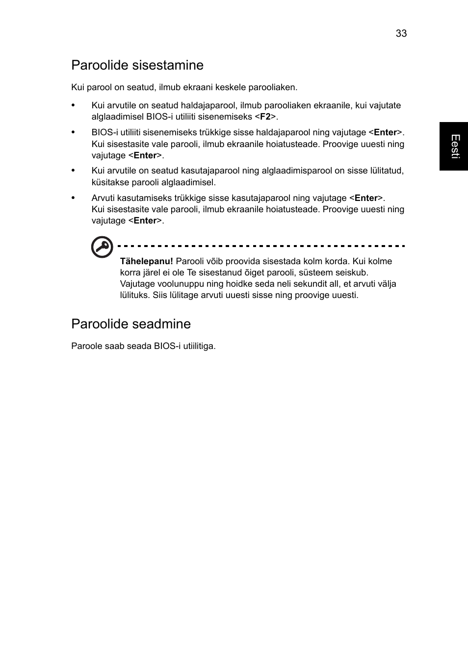 Paroolide sisestamine, Paroolide seadmine | Acer Aspire V5-571G User Manual | Page 1727 / 2484