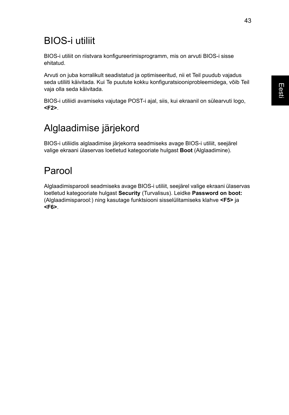 Bios-i utiliit, Alglaadimise järjekord, Parool | Acer Aspire V5-571G User Manual | Page 1737 / 2484