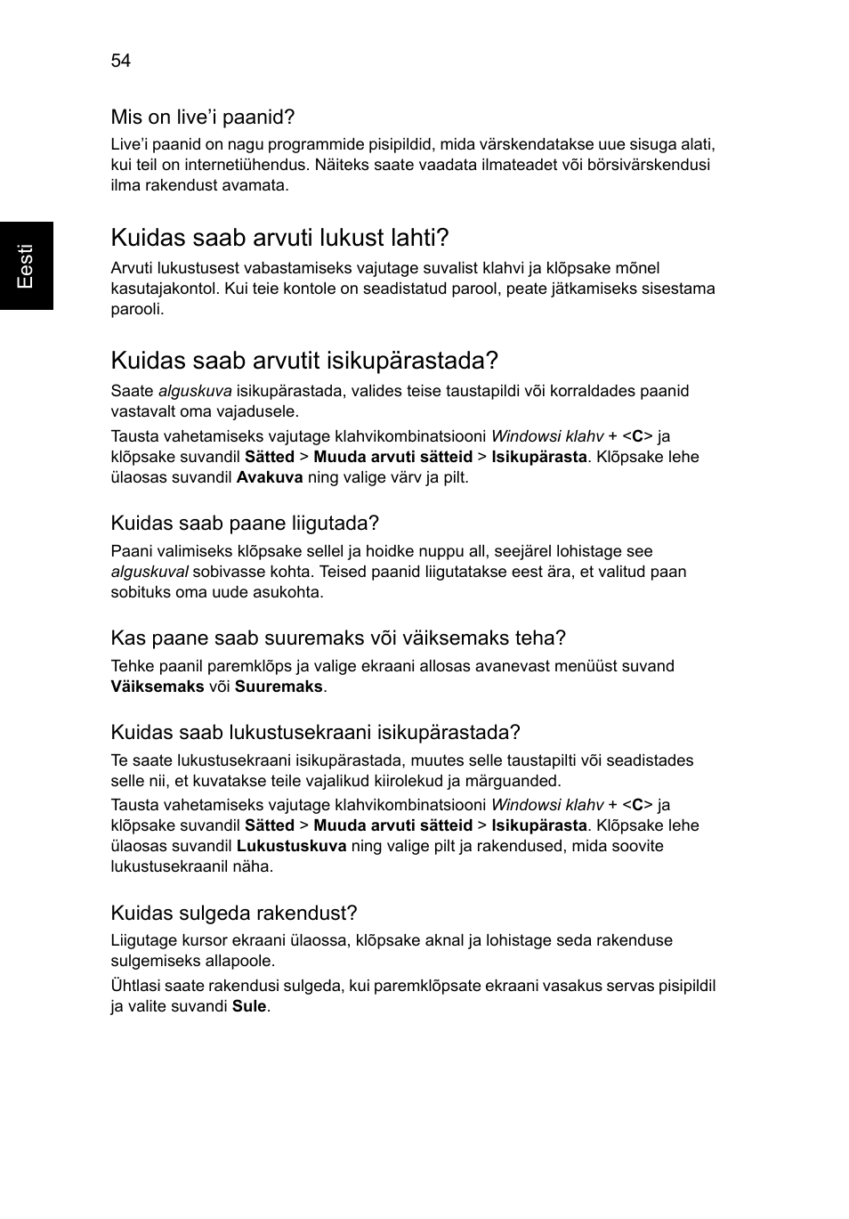 Kuidas saab arvuti lukust lahti, Kuidas saab arvutit isikupärastada | Acer Aspire V5-571G User Manual | Page 1748 / 2484