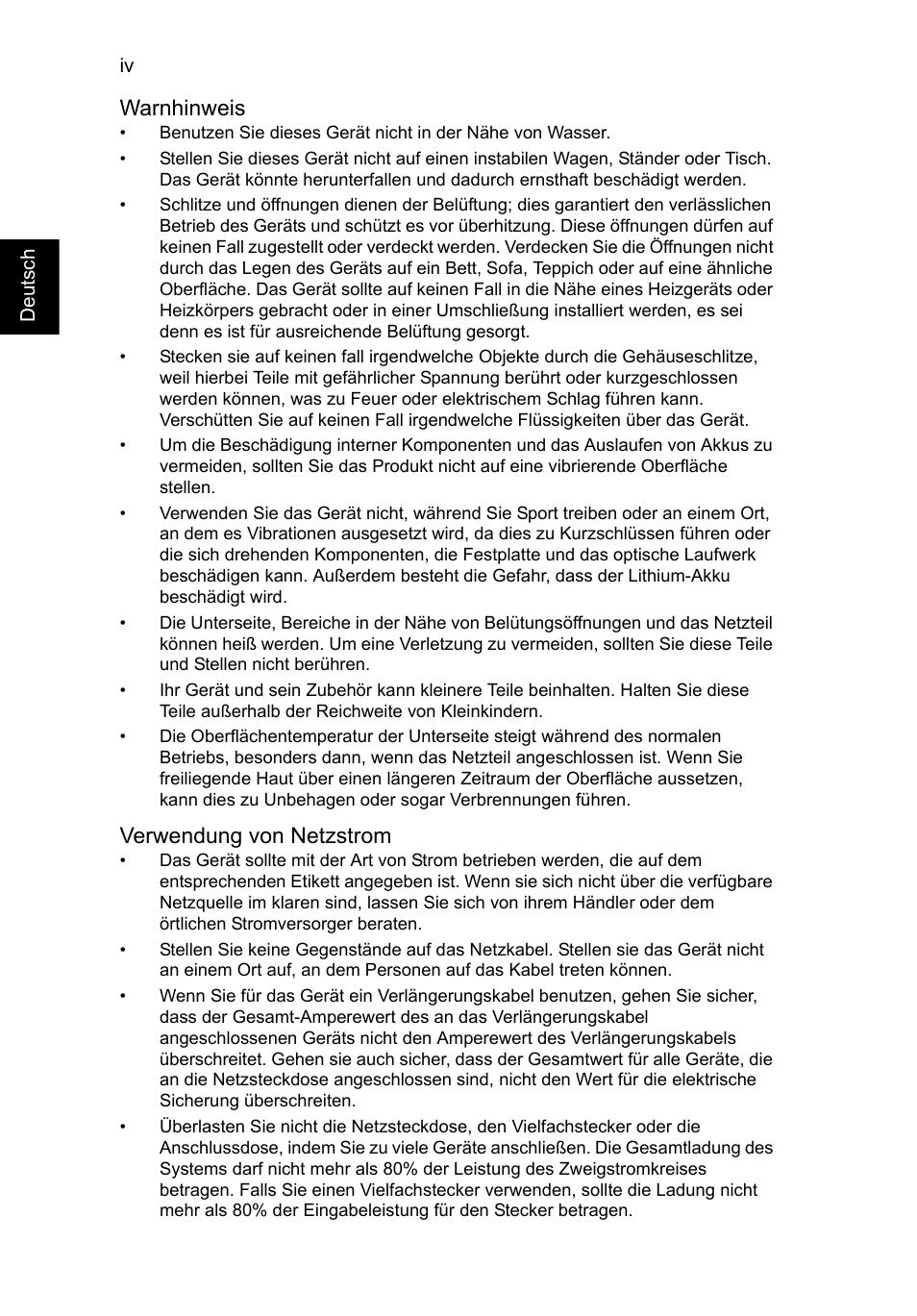 Warnhinweis, Verwendung von netzstrom | Acer Aspire V5-571G User Manual | Page 178 / 2484