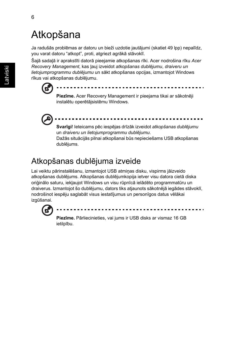 Atkopšana, Atkopšanas dublējuma izveide | Acer Aspire V5-571G User Manual | Page 1782 / 2484