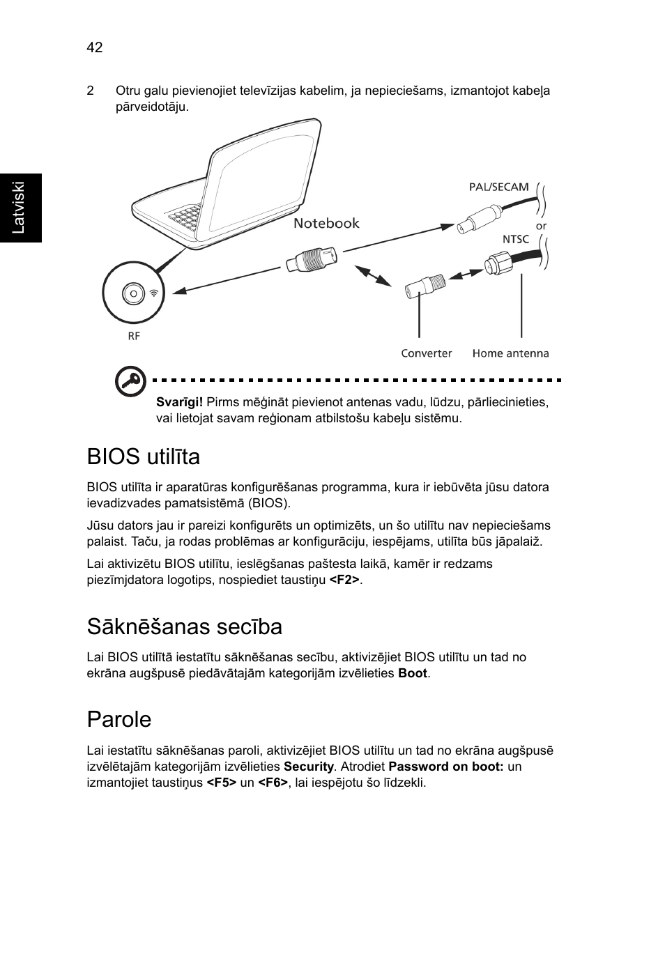 Bios utilīta, Sāknēšanas secība, Parole | Acer Aspire V5-571G User Manual | Page 1818 / 2484