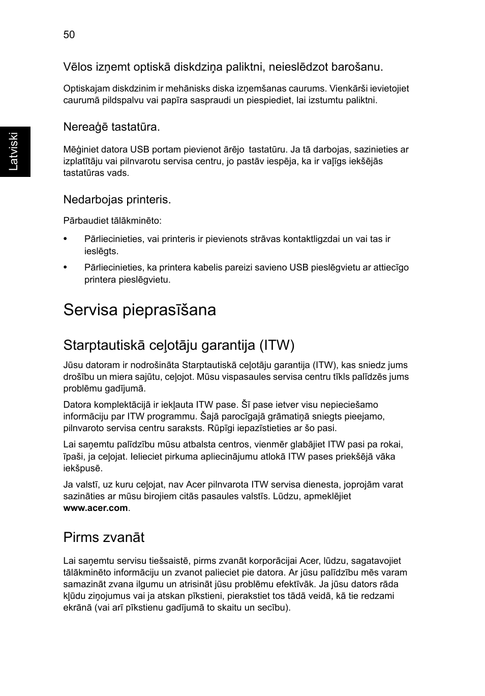 Servisa pieprasīšana, Starptautiskā ceļotāju garantija (itw), Pirms zvanāt | Acer Aspire V5-571G User Manual | Page 1826 / 2484