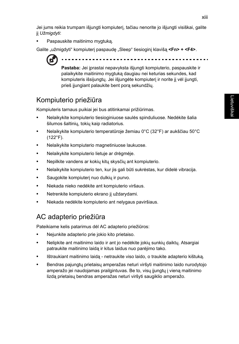 Kompiuterio priežiūra, Ac adapterio priežiūra | Acer Aspire V5-571G User Manual | Page 1851 / 2484