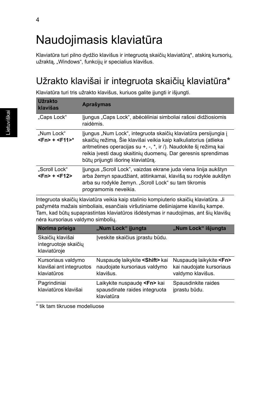 Naudojimasis klaviatūra, Užrakto klavišai ir integruota skaičių klaviatūra | Acer Aspire V5-571G User Manual | Page 1860 / 2484