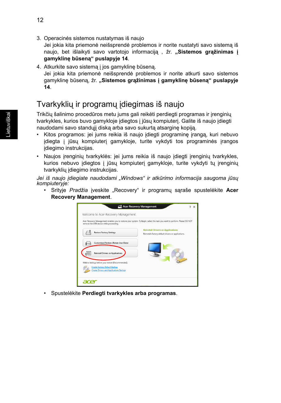 Tvarkyklių ir programų įdiegimas iš naujo | Acer Aspire V5-571G User Manual | Page 1868 / 2484