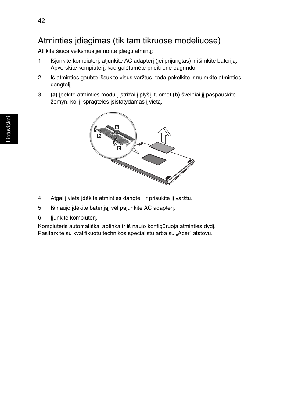 Atminties įdiegimas (tik tam tikruose modeliuose) | Acer Aspire V5-571G User Manual | Page 1898 / 2484