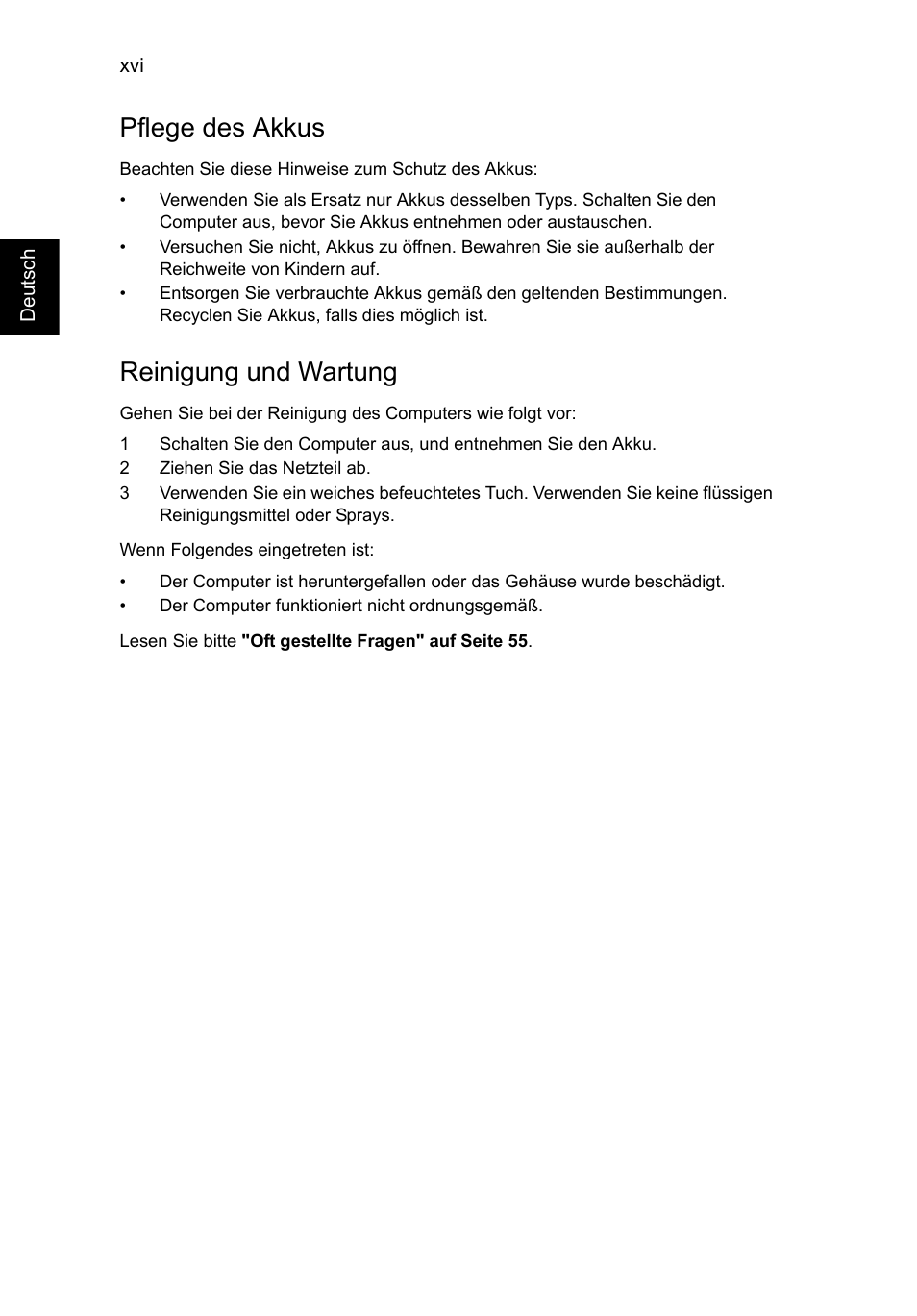 Pflege des akkus, Reinigung und wartung | Acer Aspire V5-571G User Manual | Page 190 / 2484