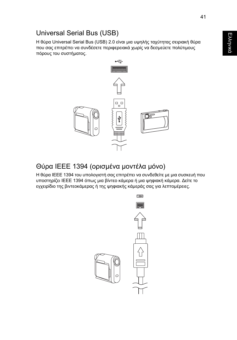 Universal serial bus (usb), Θύρα ieee 1394 (ορισµένα µοντέλα µόνο) | Acer Aspire V5-571G User Manual | Page 1983 / 2484