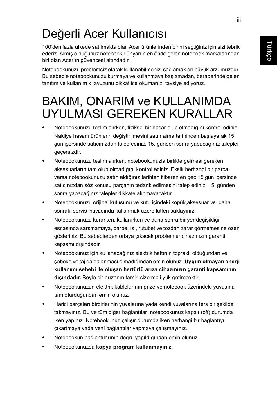 Değerli acer kullanıcısı | Acer Aspire V5-571G User Manual | Page 2011 / 2484