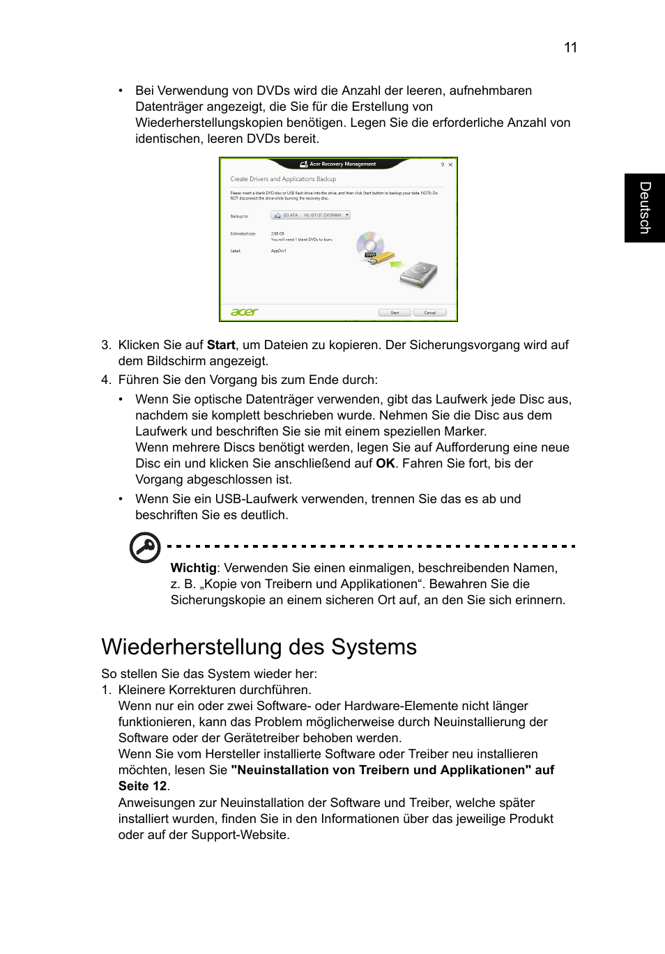 Wiederherstellung des systems | Acer Aspire V5-571G User Manual | Page 205 / 2484