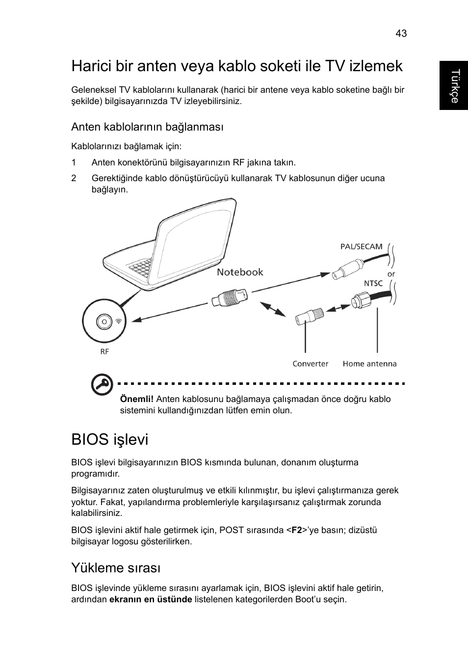 Harici bir anten veya kablo soketi ile tv izlemek, Bios işlevi, Yükleme sırası | Acer Aspire V5-571G User Manual | Page 2077 / 2484