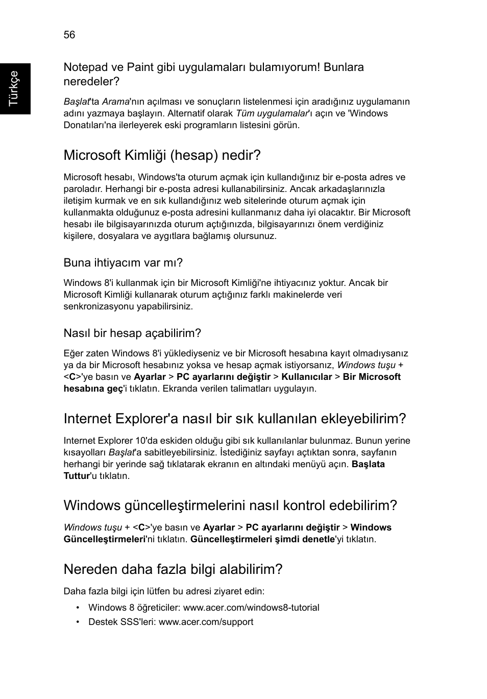 Microsoft kimliği (hesap) nedir, Nereden daha fazla bilgi alabilirim | Acer Aspire V5-571G User Manual | Page 2090 / 2484