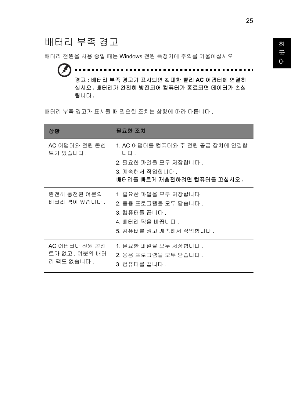 배터리 부족 경고, 부족 경고 | Acer Aspire V5-571G User Manual | Page 2139 / 2484