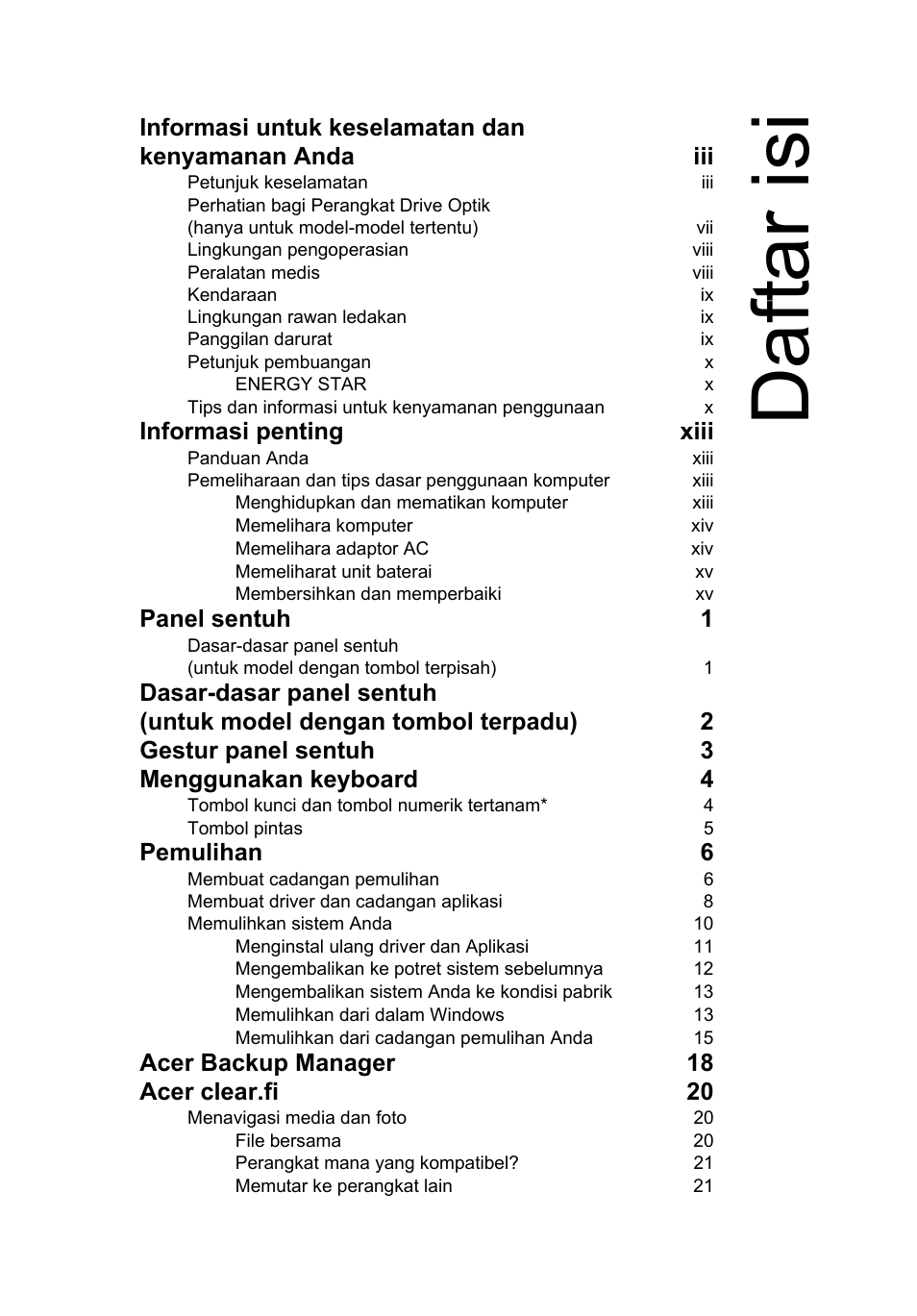 Daftar isi, Daf tar isi | Acer Aspire V5-571G User Manual | Page 2335 / 2484